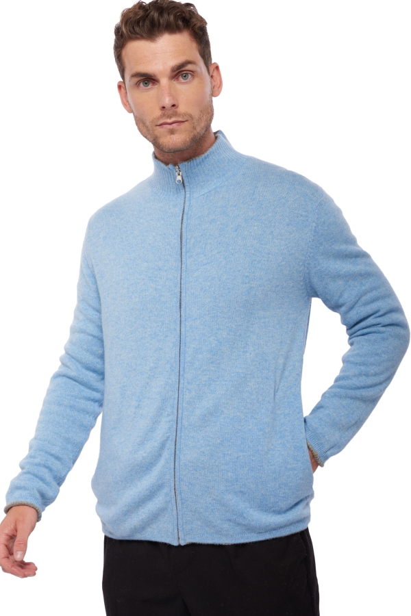 Cashmere & Yak men chunky sweater vincent silver azur blue chine xs